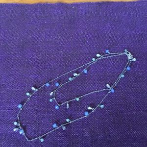 LOFT Long Silver Necklace -Blue and Green Beads